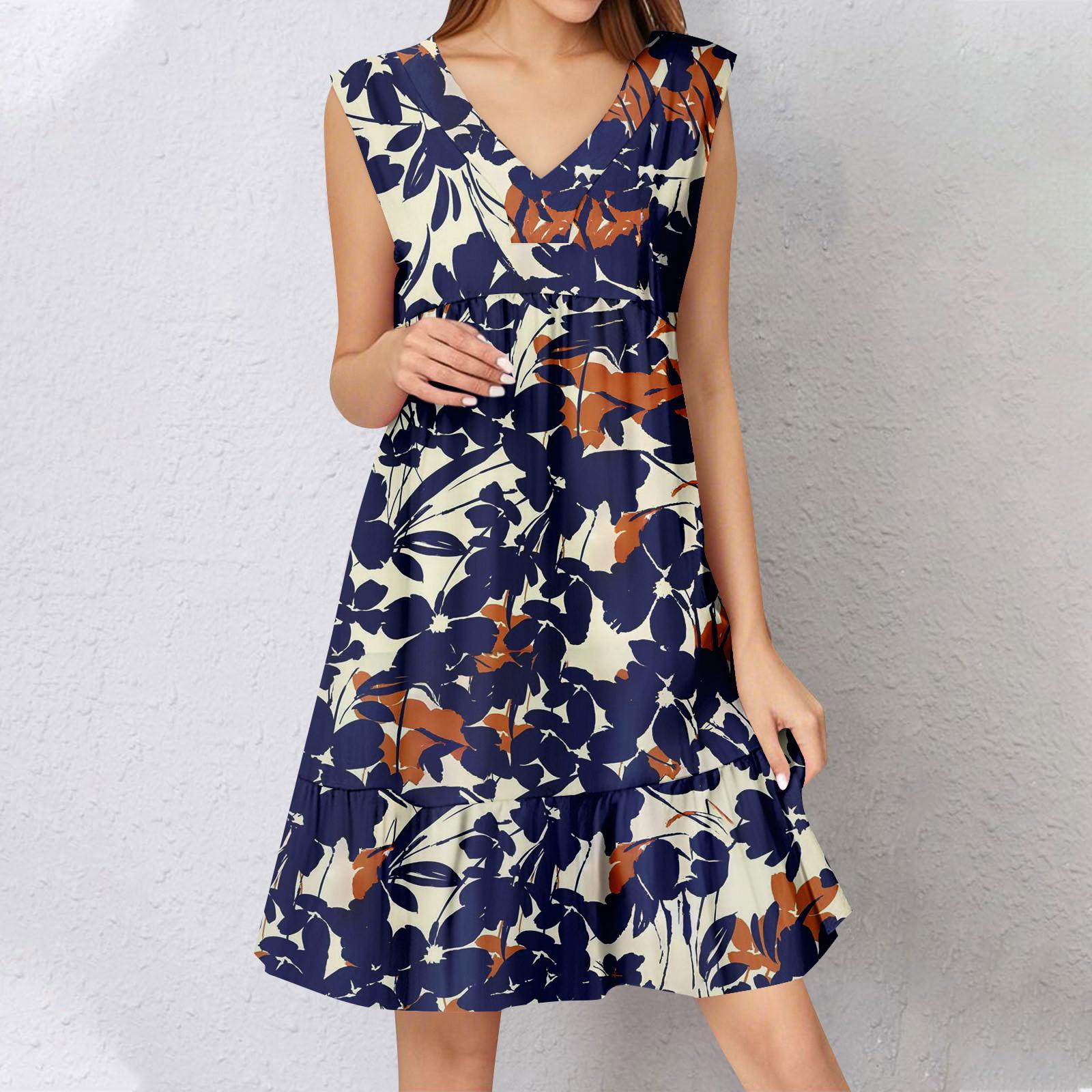 

Женское летнее платье без рукавов с V-образным вырезом и принтом, короткие платья, модное повседневное струящееся бохо-платье с оборками, свободное платье-сарафан XXL оранжевый