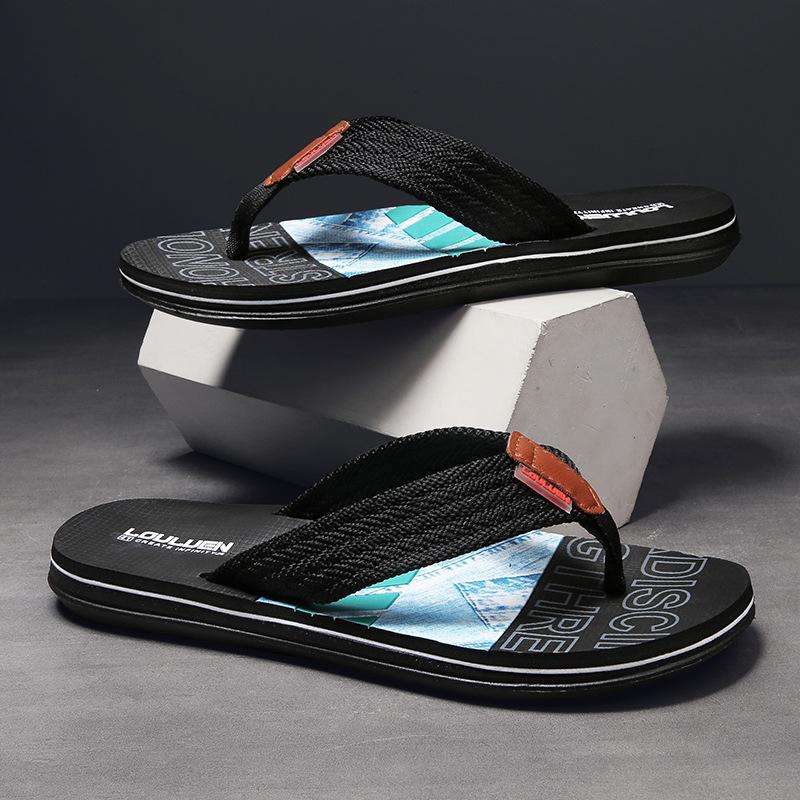 

Summer beach flip-flops men s fashion thick-bottomed outdoor leisure pinch feet men s slippers sandals 45 чорний