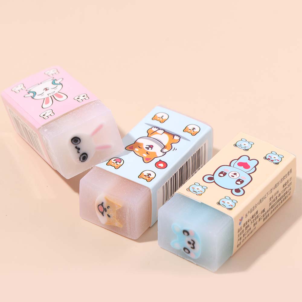 10pcs Rubber Cute Animal Eraser Translucent Bunny Cartoon Pencil Eraser Long-lasting Dog Bear Pencil Wipe Eraser Gifts