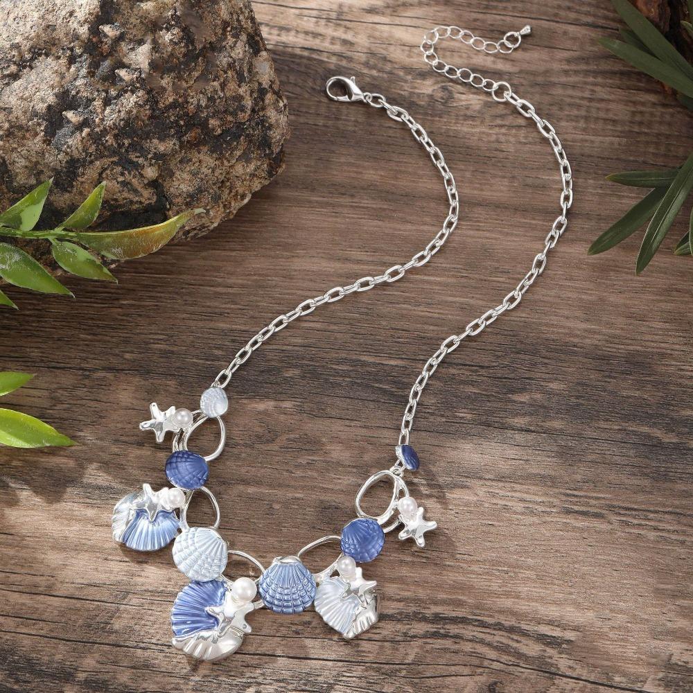 Zinc Zinc Zinc Alloy Shell Pendant Necklace Pearl Choker Necklace Fashion Clavicle Chain Women  Girls