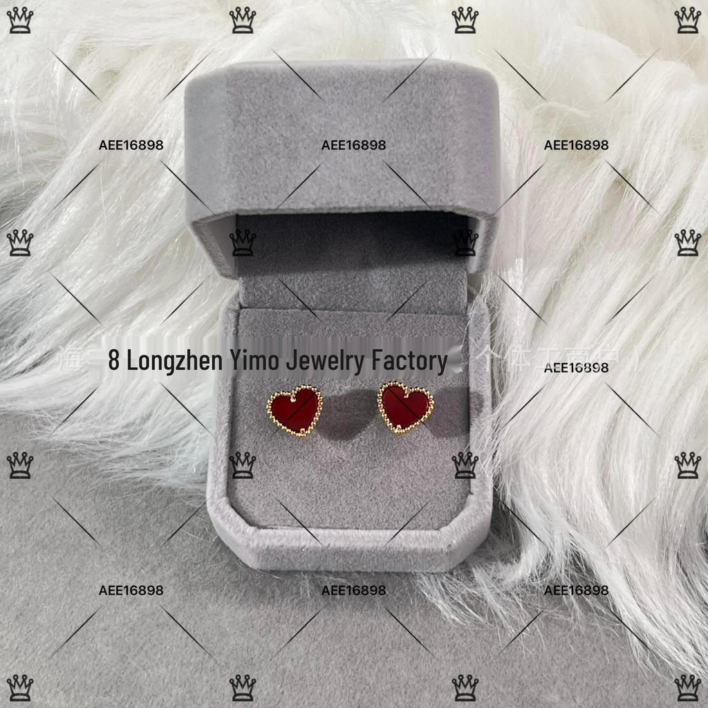 Gold Heart 925 Sterling Silver Rose Gold Plated Red Heart Choker Necklace, Stud Earrings & Bracelet Women's Set