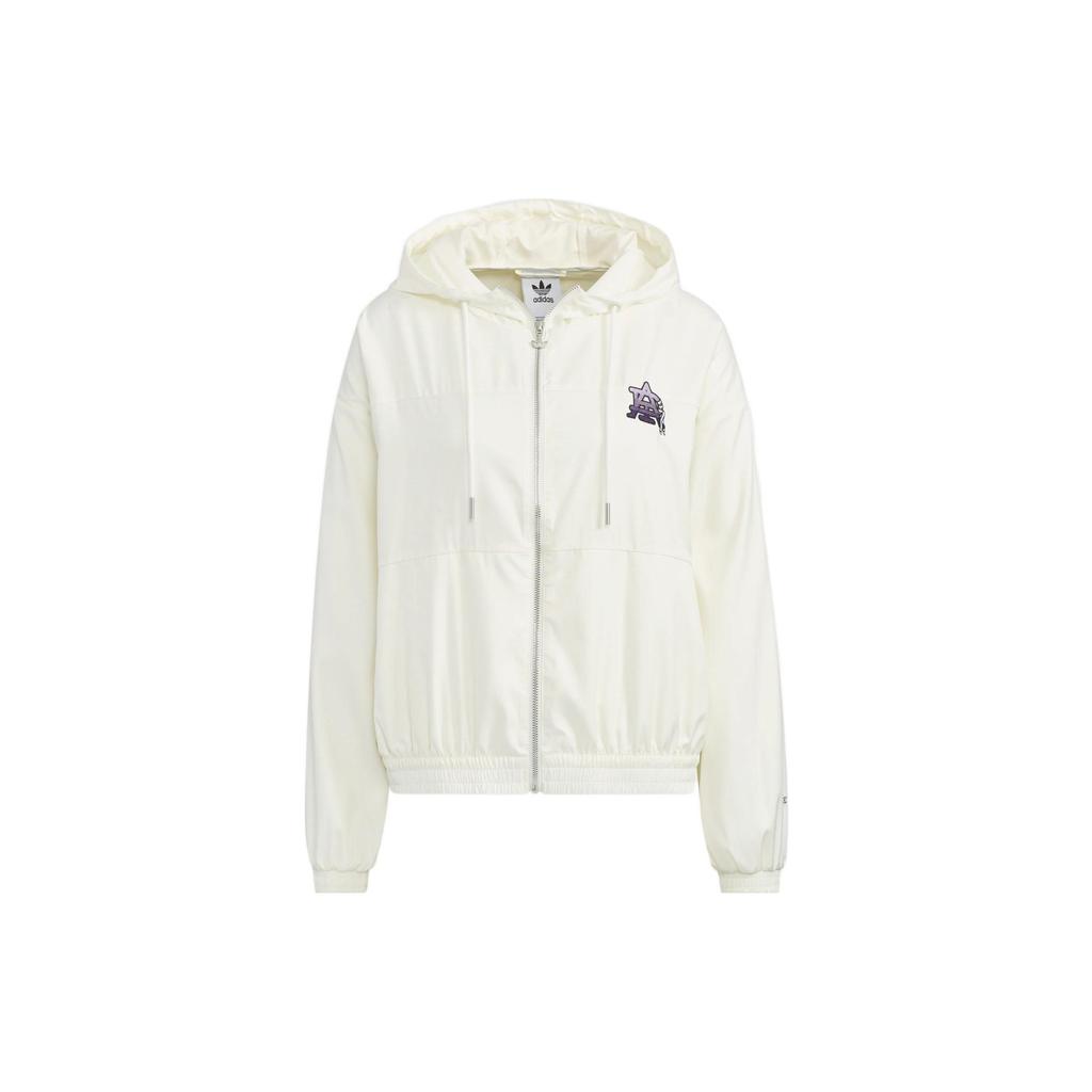 Adidas Originals Clover Letter Logo Print Hooded Jacket Women Jackets White HS1933