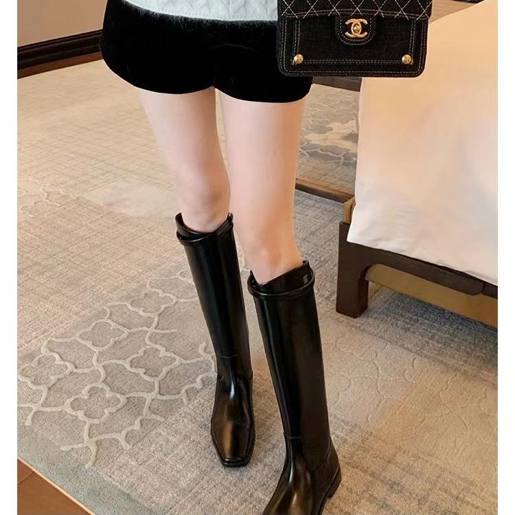 New spot grape mother, the same thin belt buckle leather boots, but knee thick heel thick sole heightening knight