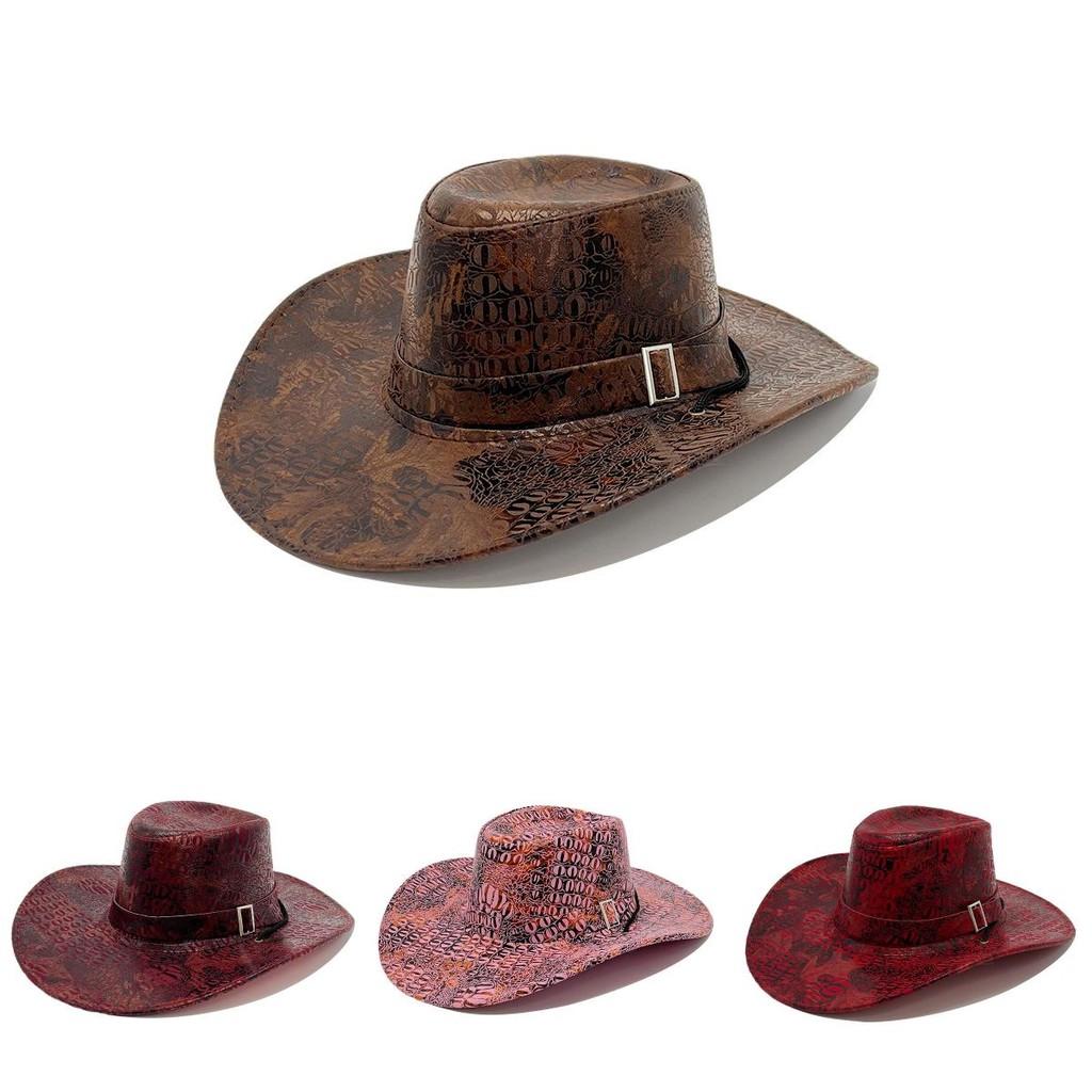 Retro Cowboyhut für Männer Frauen PU-Leder Sonnenschutz für Outdoor-Camping-Aktivitäten