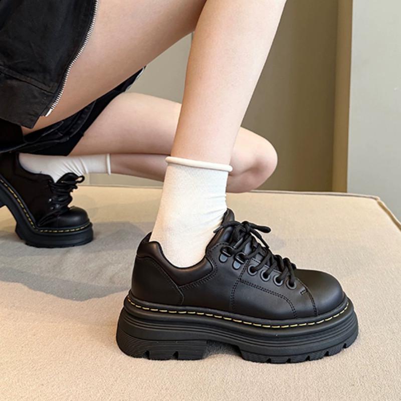 "Mocassins à plateforme en cuir à semelle épaisse pour femmes automne 2024 style britannique – Chaussures décontractées JK à lacets style collège"