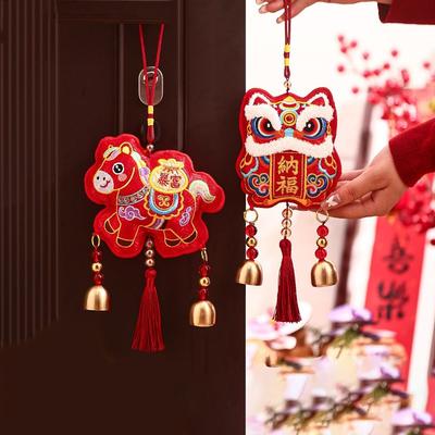 The God of Fortune Horse Pendant Embroidered Red Chinese New Year Decoration Traditional 2026 Year of The Horse