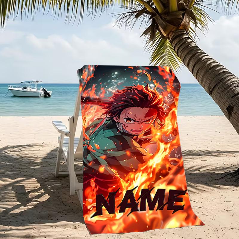 Customizable Personalized Beach Towels Demon Slayer Tanjiro Themed designs.Suitable for the Beach, Yoga, Sports;ideal As Beach Accessories