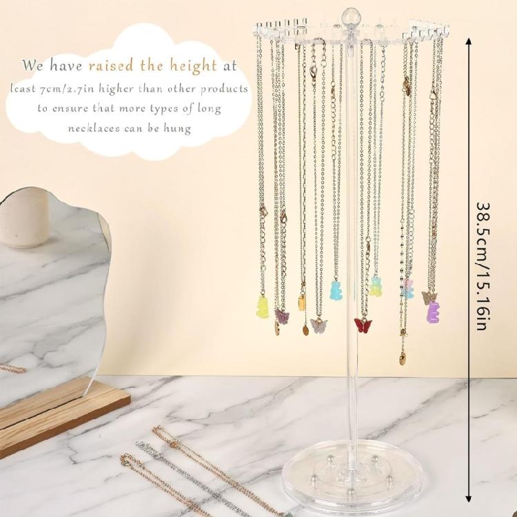 Convenient Clear Necklace Display Rack Jewelry Necklace Stand Organizers Clear Acrylic Rotatable Display Holder Shelves