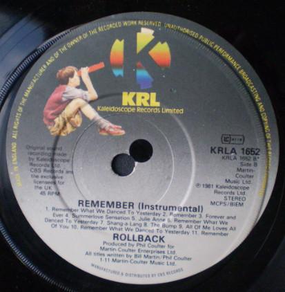 7inch Record ROLLBACK  Remember KRLA1652 Kaleidoscope Re 1981 UK Pop Used