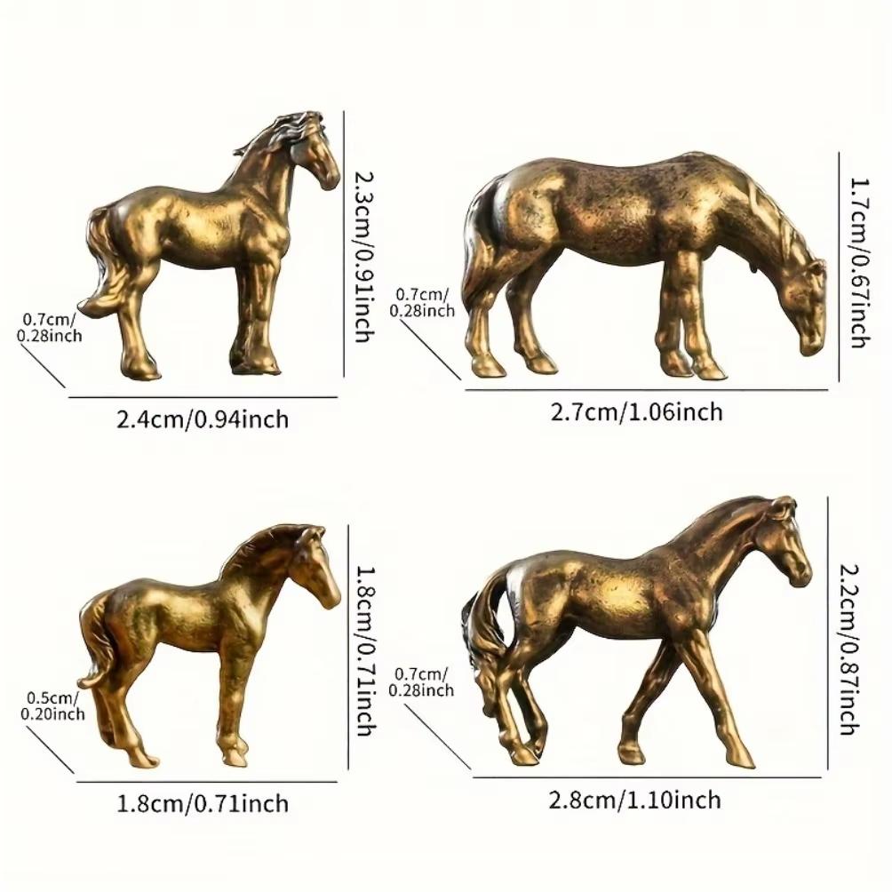 Miniature Antique Brass Long Tail Horse Figurines Feng Shui Ornament Copper Zodiac Animal Mini Desktop Crafts Home Decor gifts