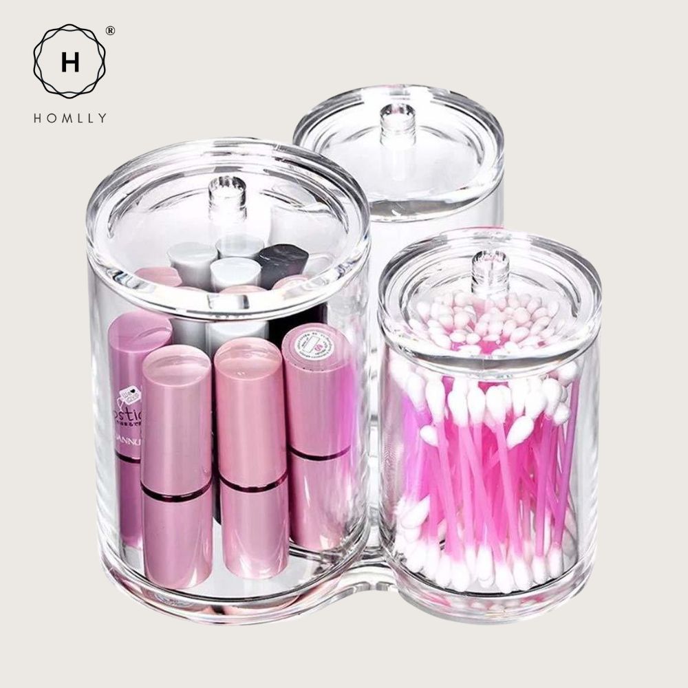 Homlly 3pc Acrylic Clear Cotton Ball and Swab Organizer