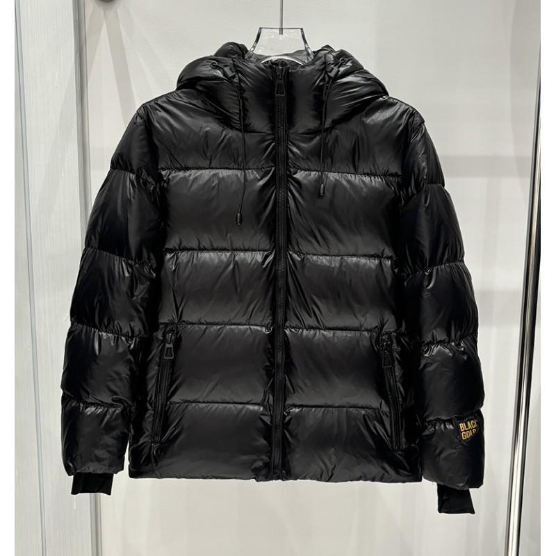 Womens Black Gold Winter Puffer Jacket Loose Fit Hooded Thick Warm Down Coat Short Length