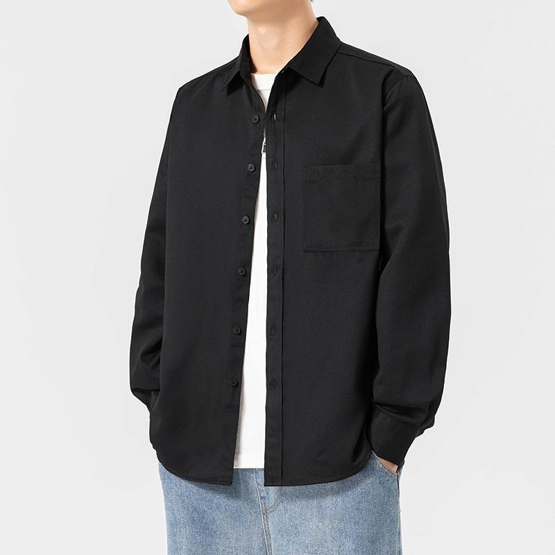 Camicia da uomo a maniche lunghe autunnale, giovanile, casual, tinta unita, larga, stile Hong Kong, tendenza, camicia giacca da lavoro, abbigliamento da uomo