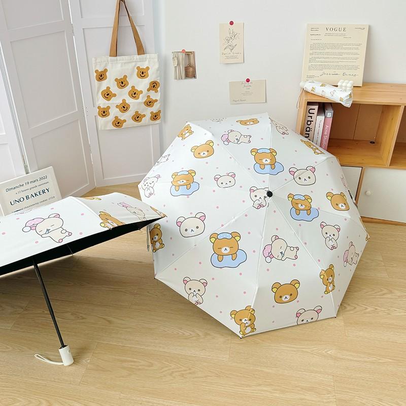 Mooie Roze Rilakkuma Paraplu Drievoudig Acht Baleinen Opvouwbare Automatische Paraplu UV-bescherming Zonbescherming Zonnescherm Paraplu Zon U