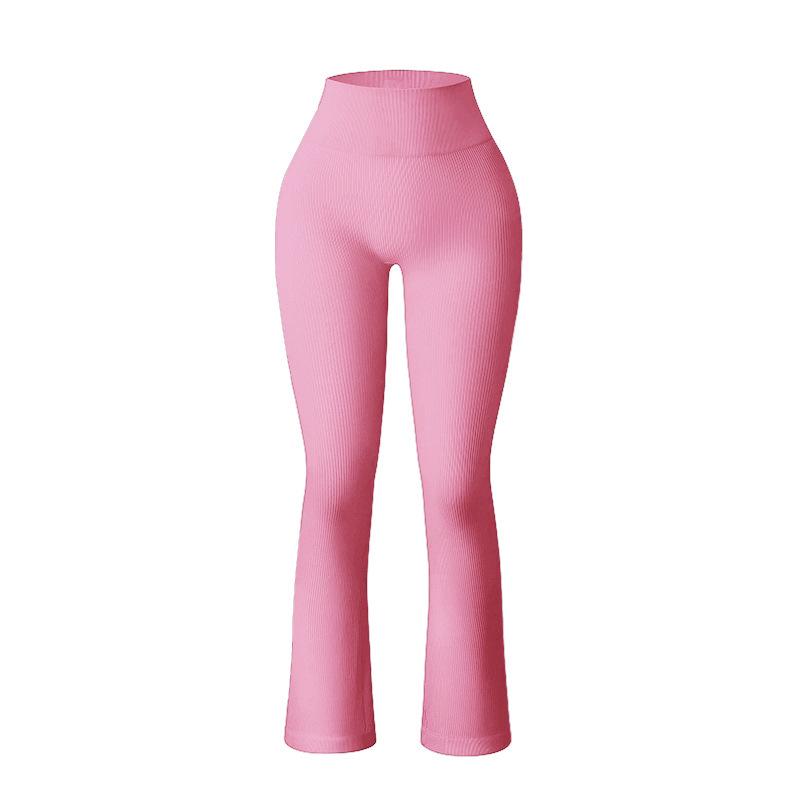 High-Waisted Women's Seamless Ribbed Yoga Flare Pants with Tummy Control
