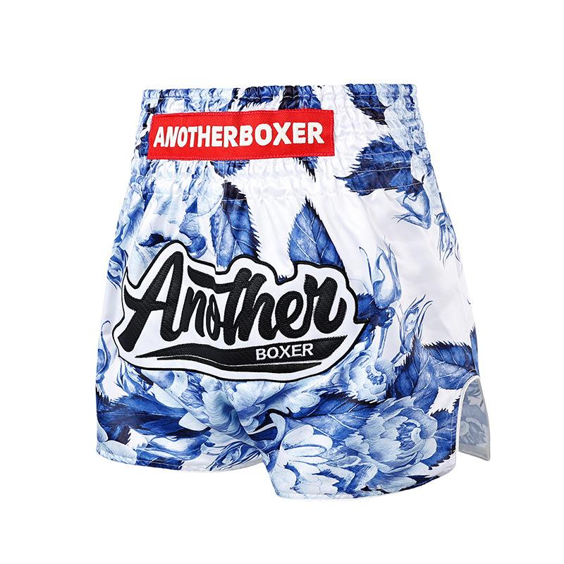 Blue and White Rose Adult Fighting Shorts MMA Free Fighting Sports Training Pants S
