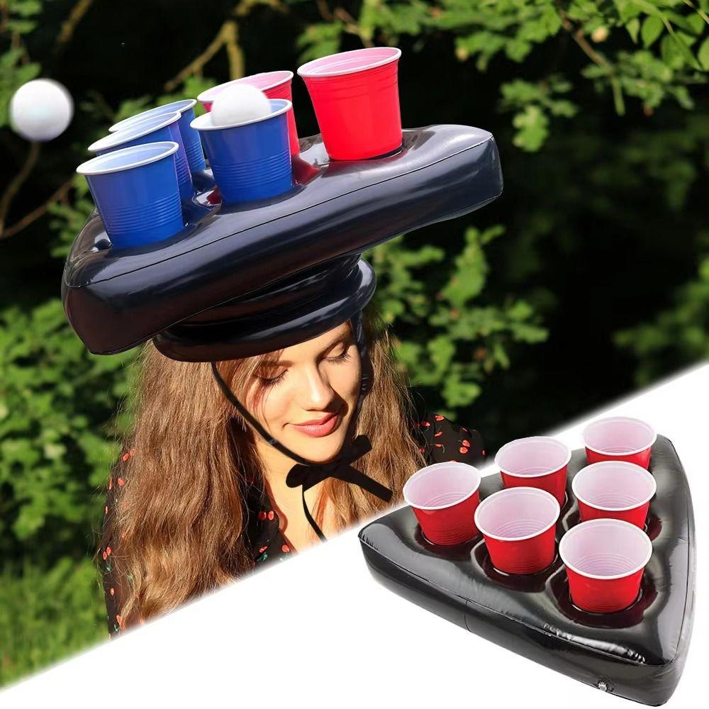 Triangle Cap Toss Game Hat Beverage Cup Mats Party Toss Game Inflatable Pong Hat Garden Party