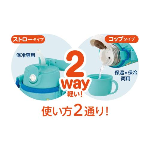 Thermos Water Bottle Vacuum Insulated 2-Way Bottle 0.6L/0.64L Mickey Mint Blue Straw Cup for Children Going to Kindergarten or School FJO-601WFDS MBL