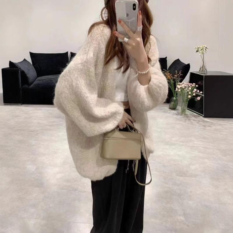Gentle Wind Soft Waxy Knitted Cardigan Top Women's Autumn and Winter New Solid Color Versatile Loose Lazy Sweater Jacket