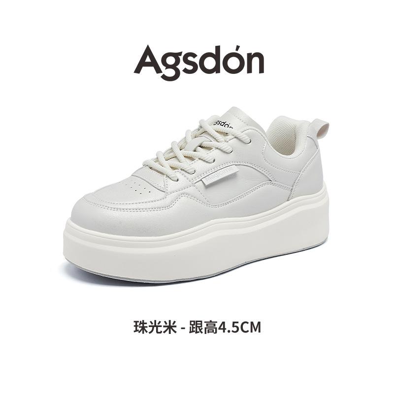 Augustine Platform White Shoes Women's 2025 New Spring Flat Casual Sports Shoes Student Muffin Board Shoes Tide
