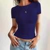 Women Cropped Slim Fit Solid Crew Neck Short Sleeve T Shirt