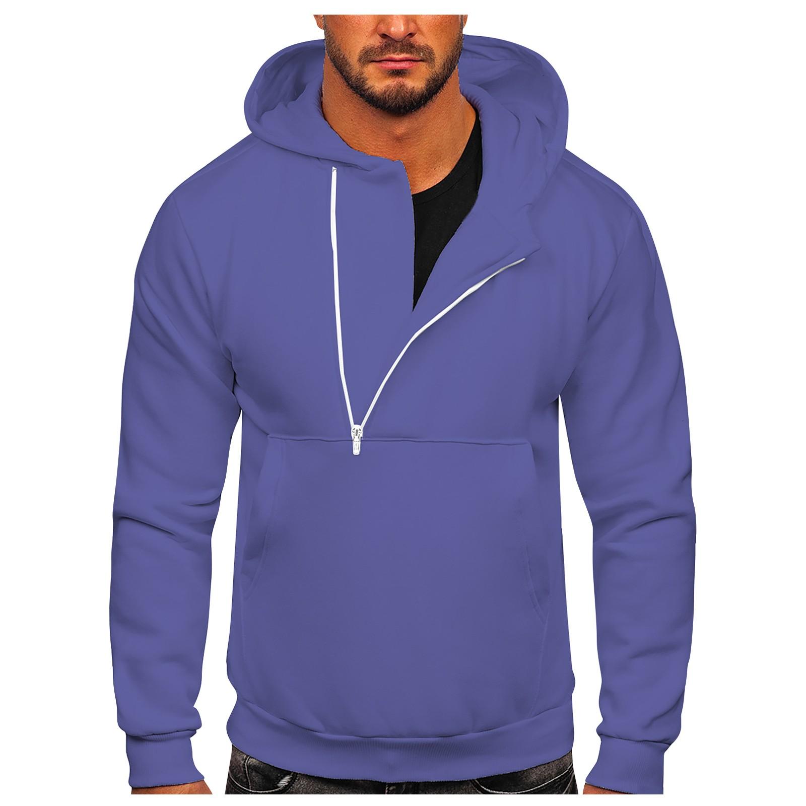 

Мужская осенне-зимняя однотонная повседневная спортивная толстовка с капюшоном и полумолнией XXXXXL фиолетовый