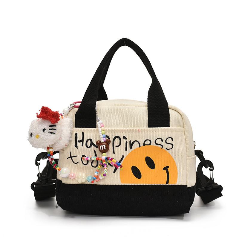 

Холст с подвеской в виде сумочки и принтом смайлика Повседневный дизайн для чёрный