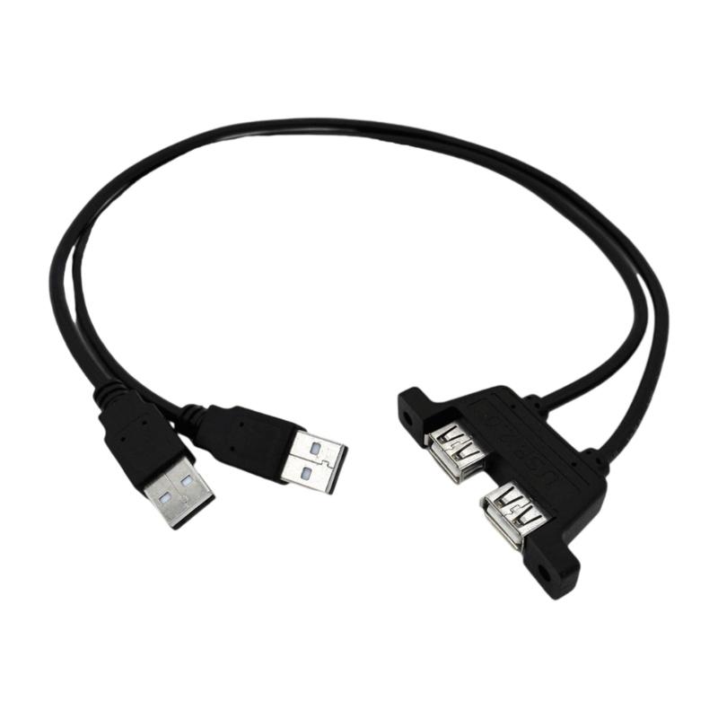 Double USB Male To Female Extension Cable Twin Port USB2.0 Extension Cable With Screw Hole Panel Mounting USB2.0