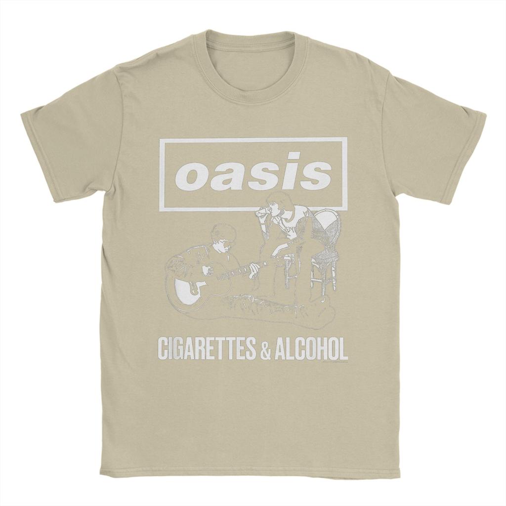 Camisetas de Cigarrillos y Alcohol para Hombres Mujeres Algodón Tops Retro Banda de Rock O-Oasis Cuello Redondo Manga Corta