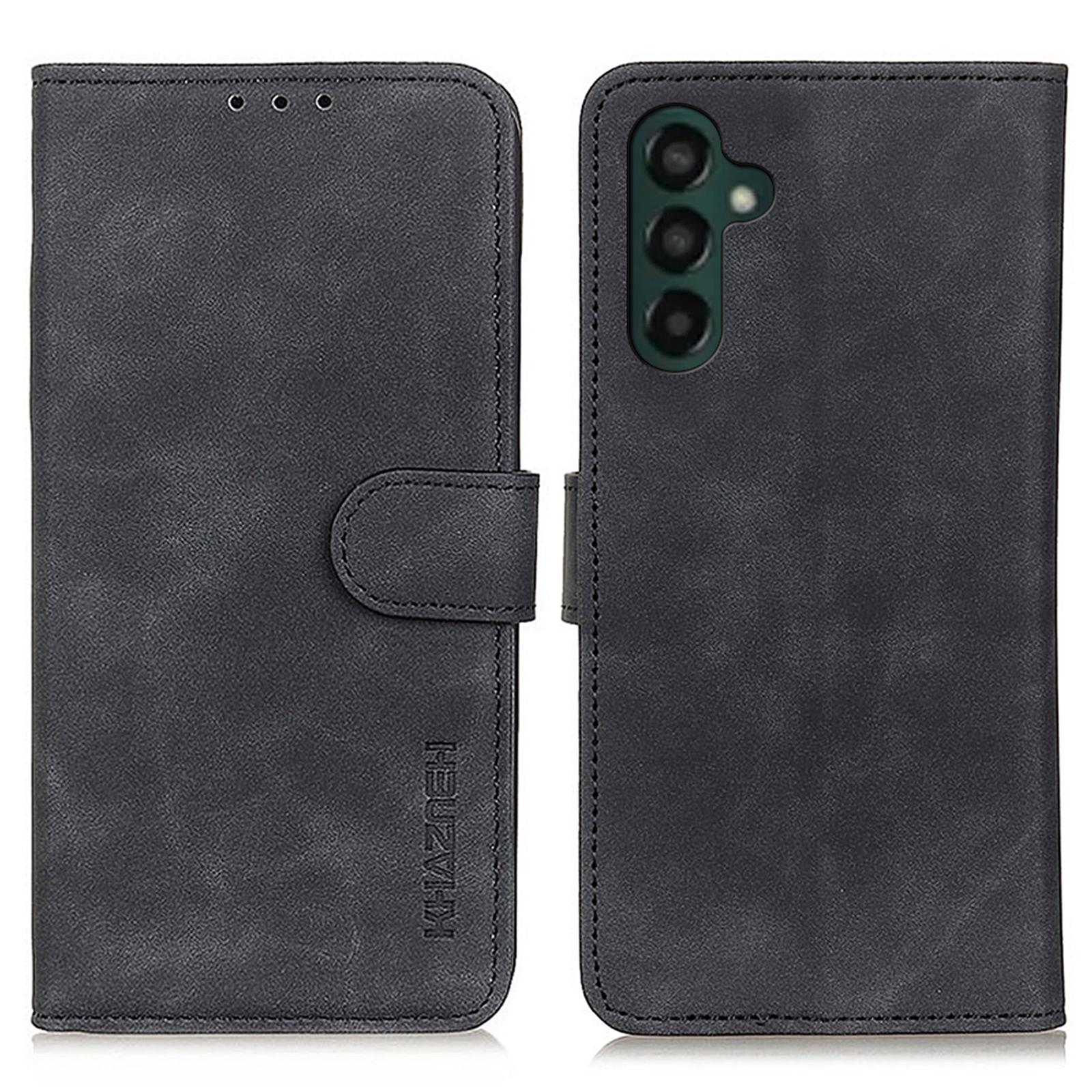 

KHAZNEH For Samsung Galaxy A24 4G (162.1 x 77.6 x 8.3mm) Anti-shock Phone Case Retro Texture Flip Wallet Stand Protective Phone Cover Black