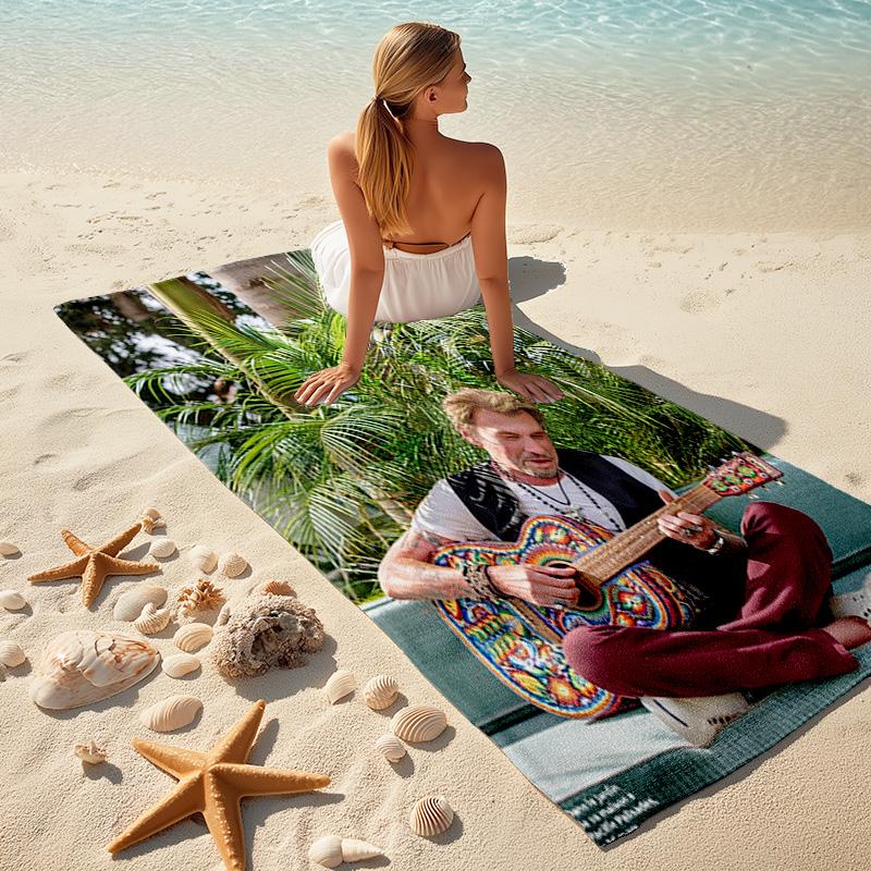 French legendary rock singer and actor Johnny Hallyday towel outdoor camping vacation swimming beach towel outdoor absorbent bath towel Y6