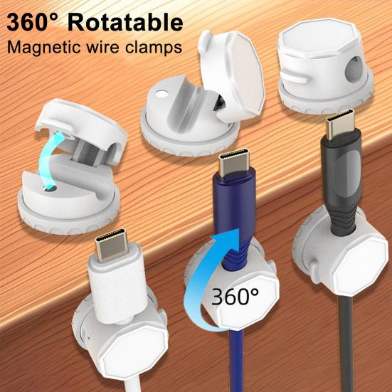 Magnetic Cable Organizer 360-degree Rotating Cable Holder Self-Adhesive Cable Management Clip for Desk Home Office Car