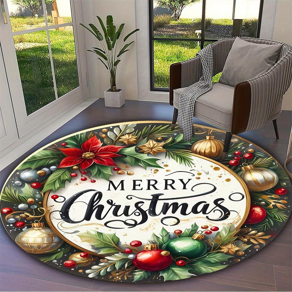 Merry Christmas 3D Round Rug, Soft Holiday Floor Mat for Winter Decor, Living Room, Bedroom, Kitchen, Bathroom