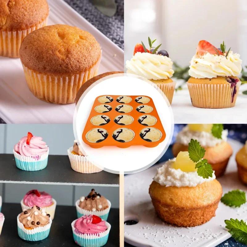 DIY Baking Tool - Non-Stick 12 Holes Round Muffin, Cupcake, Cookies, Fondant, Pudding, Steamed Cake Silicone Mold
