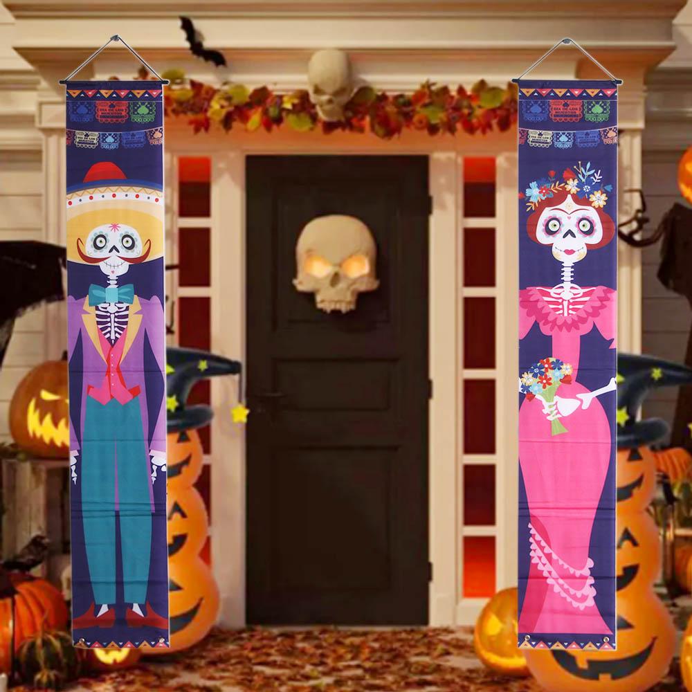 Day Hanging Flag For Home Gate Door Skeleton Halloween Couplet Halloween Supplies Banners Ornaments