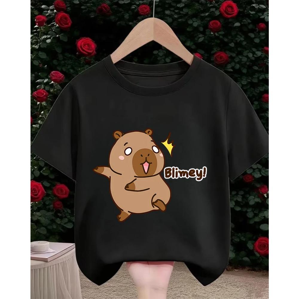 Cute Kawaii Capybara Crew Neck T Shirt Summer 3-14Y Boys Girls Fashion Street Hot Cartoon Casual Children