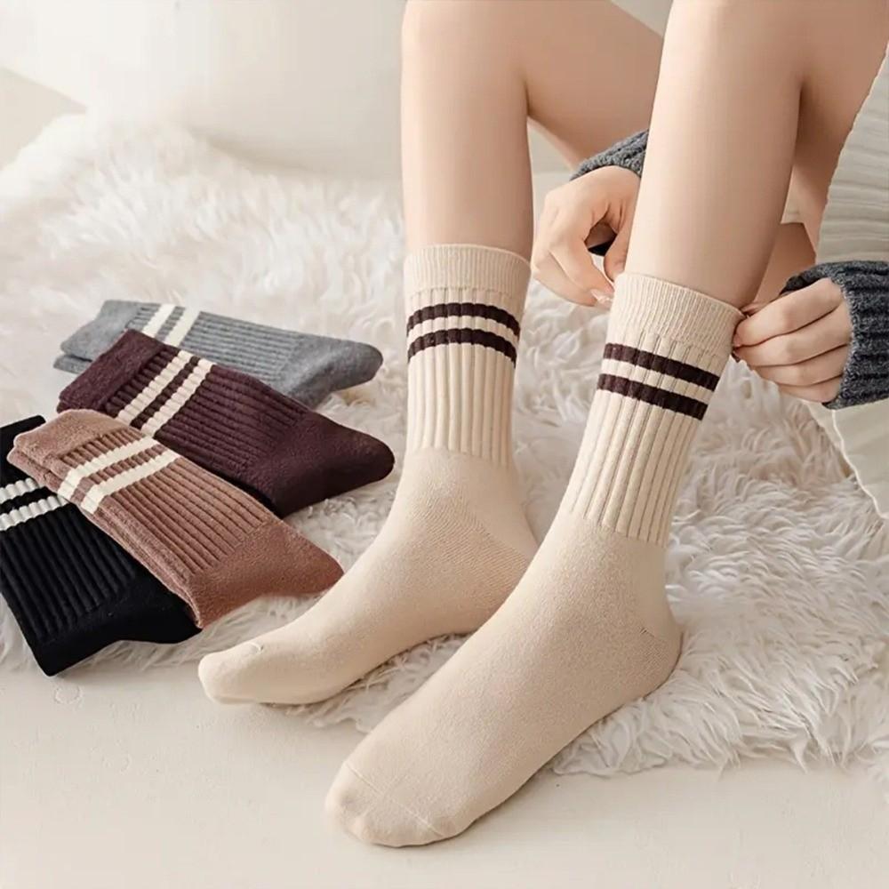 5paris Elastic Stripe Socks Soft Calf Socks Preppy Style Cotton Socks Lady