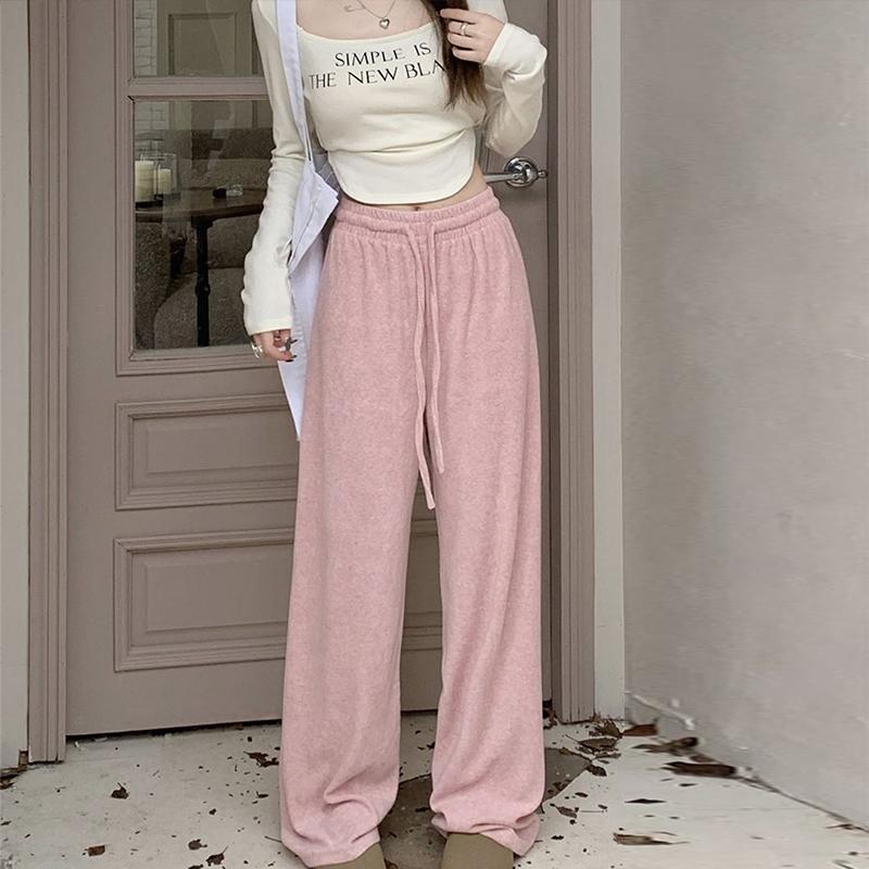 Women's Fashion Solid Color Fashion Trousers Vintage Drawstring High Waist Straight Pants Fall Winter Casual Streetwear