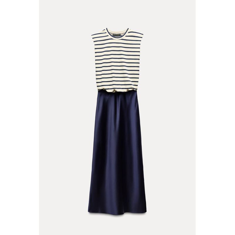 

Spring New Women s Clothing Splicing Plaid round Neck Elegant Dress Long Skirt 2157225 2157224 Sea Blue L