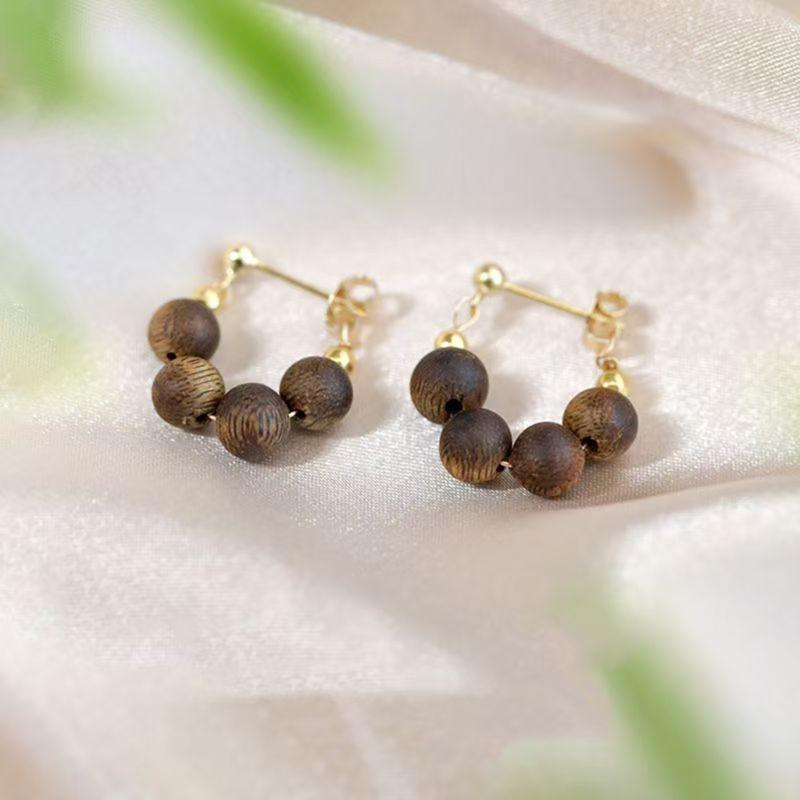 Natural Sandal Wood Earrings Featuring Traditional Chinese Designs Expertly Crafted for Sensitive Skin Wear