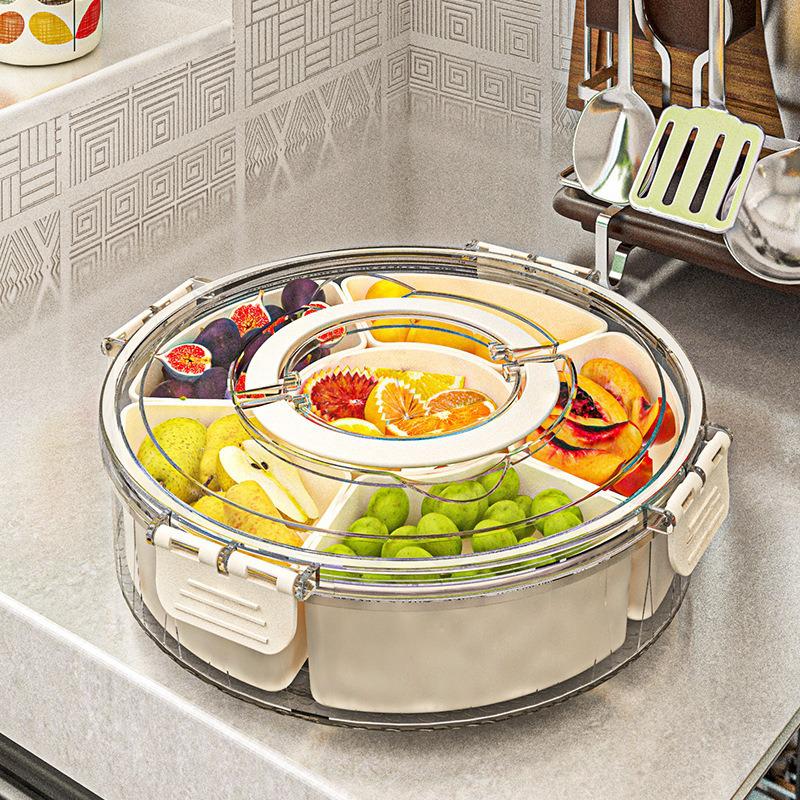 360° Rotating Six-Compartment Storage Box for Refrigerator & Picnic - Fresh-Keeping Fruit Bowl