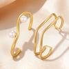 Chic Stainless Steel Double Layer Hollow Cuff Bracelet, Gold Plated Irregular Open Bangle, Waterproof Unique Minimalist Jewelry