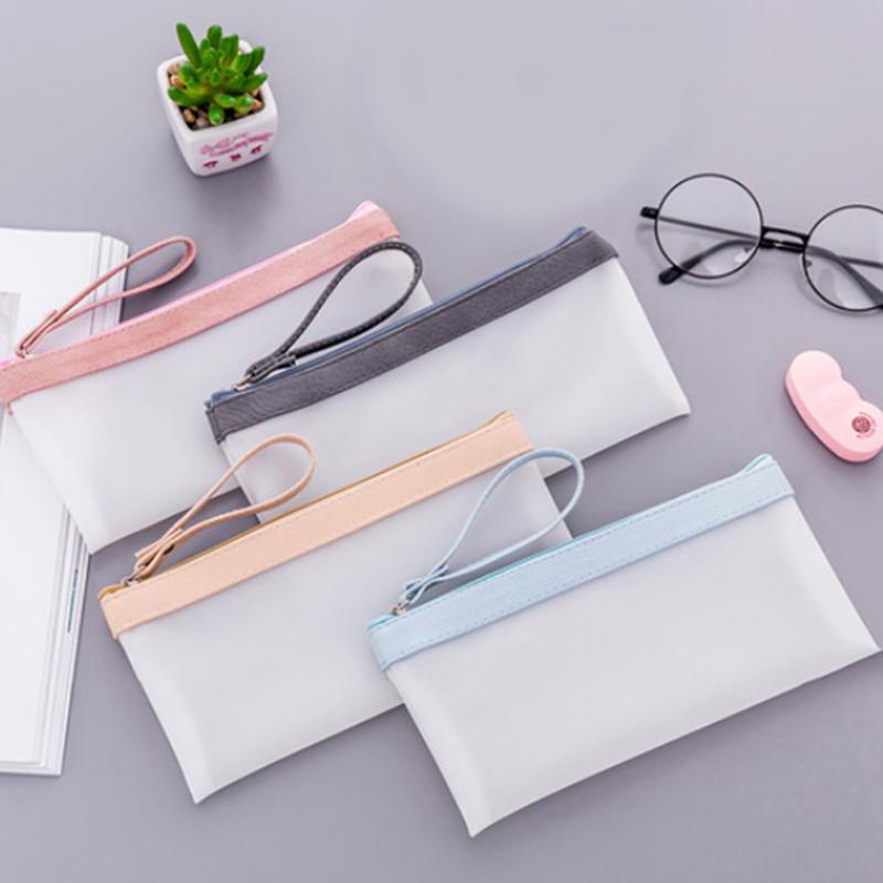 Solid Color Transparent Matte Pencil Bag Jelly Glue Student Pencil Bag Stationery Pencil Case