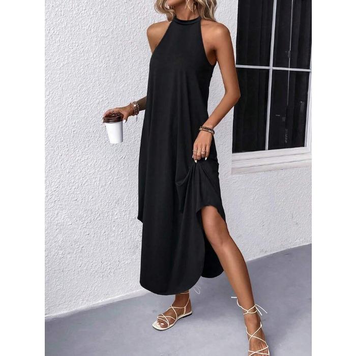 Evropská a americká nová dámská oblečení nezávislá stanice jednobarevná tenká temperamentní dlouhá sukně šaty vesta šle sukně