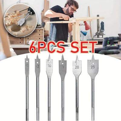 6PCS Woodworking Flat Drill Bits Three-point Bit Set Drawer Door Lock Boring Tool Wood Board Hole Enlarger Flat Drill Combination