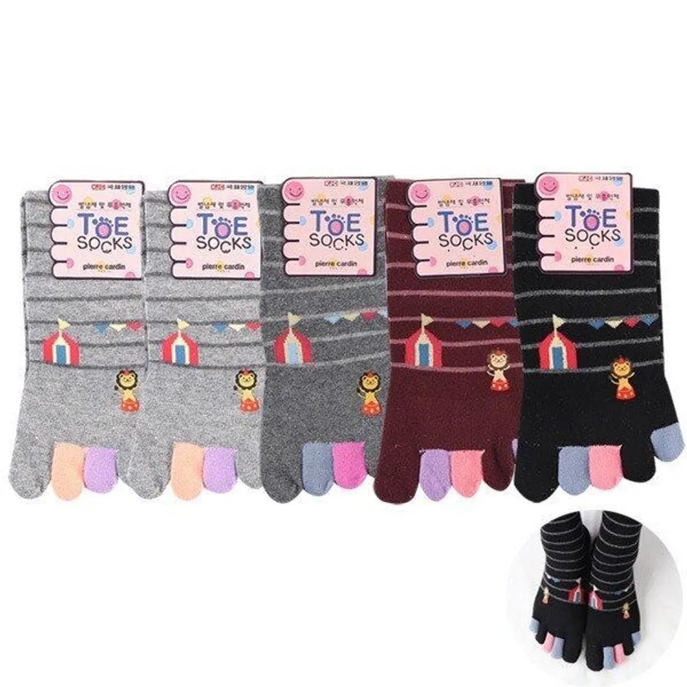 [Pierre Cardin] Women s Fashion Toe Socks 5-Pair Lion Anti-Athlete s Foot Mid-Calf Socks 24cm
