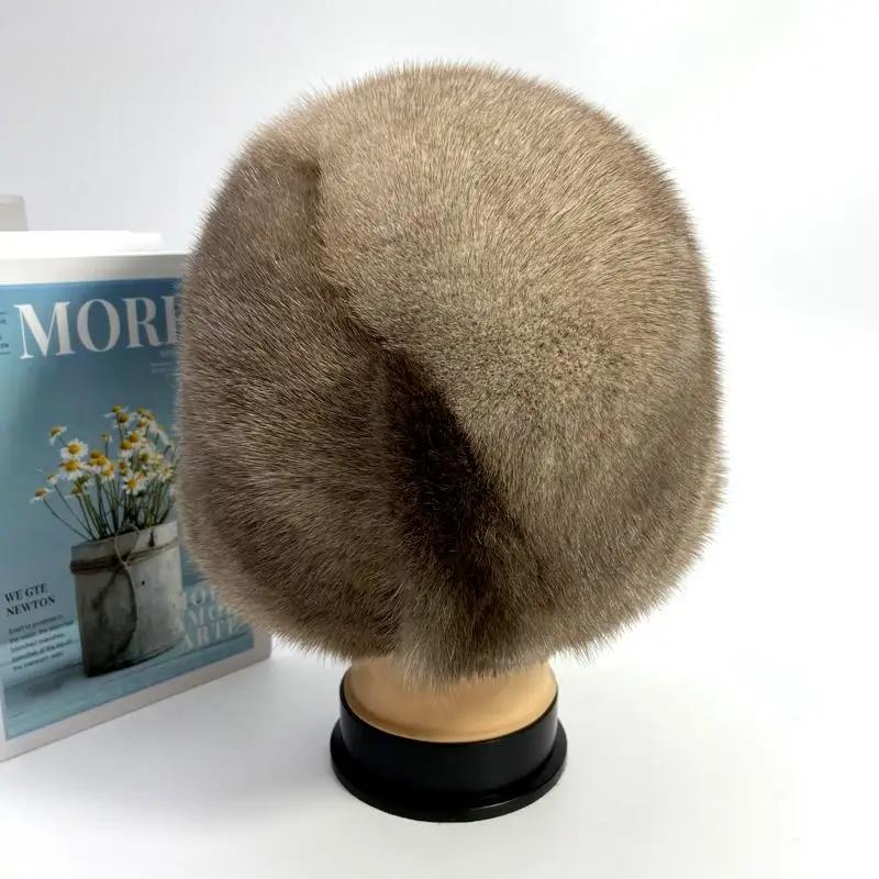 Genuine Mink Fur Hat Women's Luxury Winter Warm Fedora Brim Hats Stylish Outdoor Snow Natural Real Fur Hat