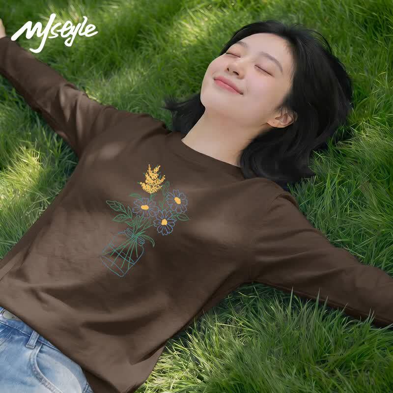 MJ STYLE Women s Pure Cotton Long-Sleeve T-Shirt S