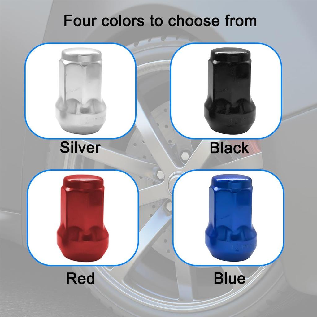 Car Wheel Lug Nuts, 20PCS Chrome Aftermarket Closed End Duplex 6 Spline Lugnut with 1 Key, Fuel Rim Lug Nut Lock Removal Socket Replacement Tool,