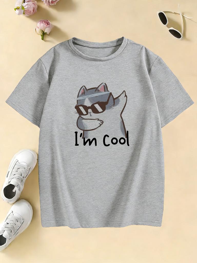 I Am Cool Cat Graphic Kids Tshirts Summer Short Sleeve Tees Cartoon Boys Girls Clothes Kawaii Kitten Tops Y2K Tshirt